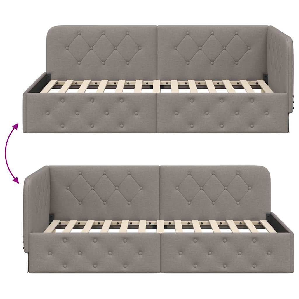 Cadre de lit d'angle avec tête de lit Taupe 100 x 200 cm tissu - XIOS
