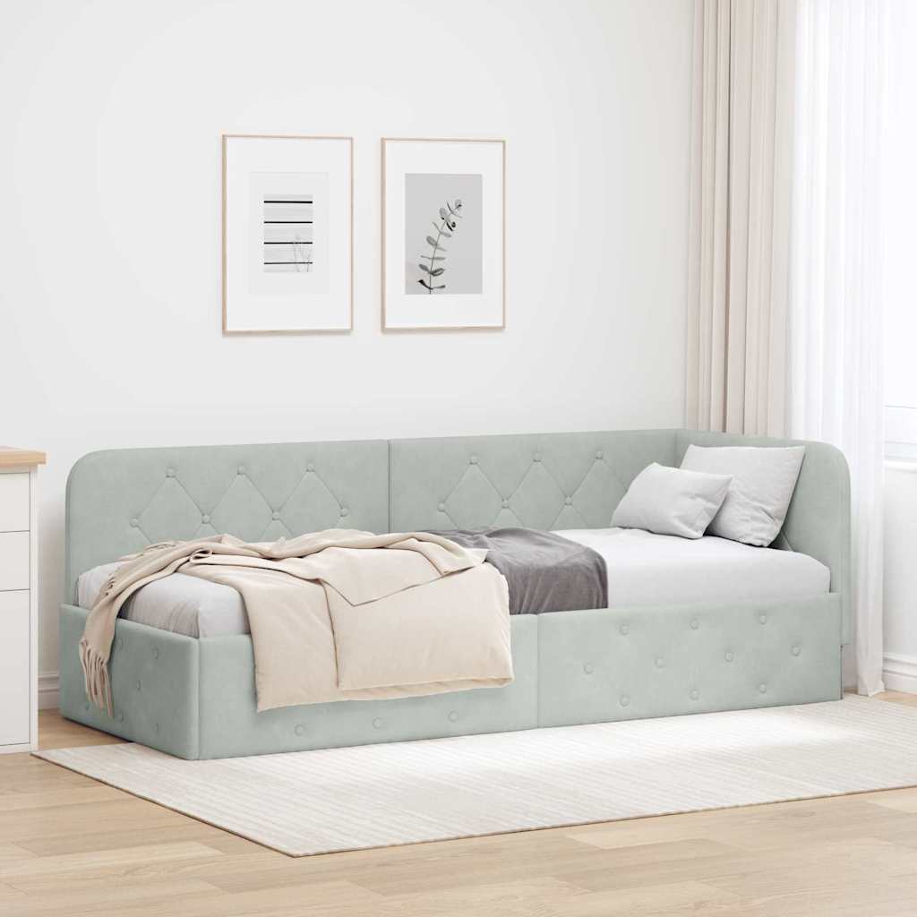 Cadre de lit d'angle Gris clair 80 x 200 cm Velours - XIOS