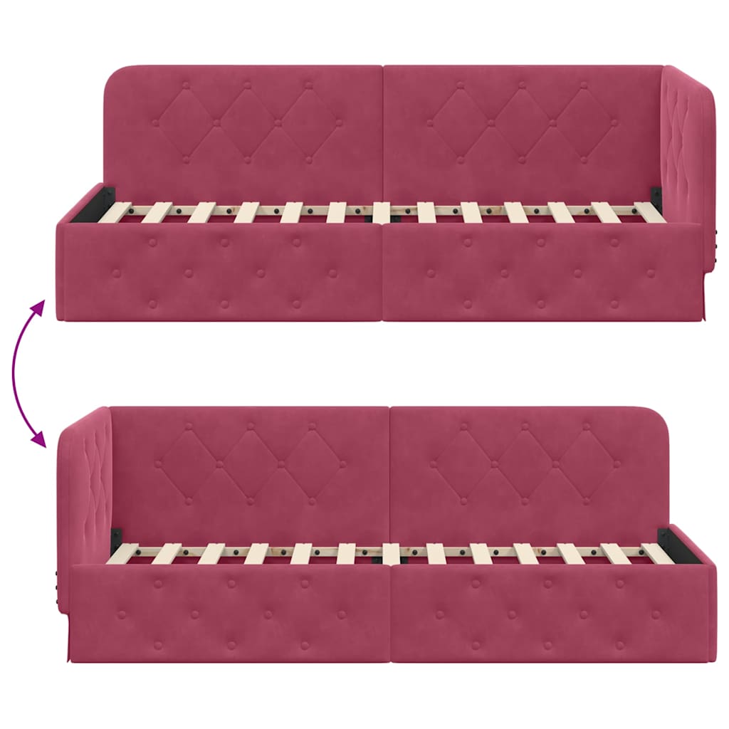 Cadre de lit d'angle Bordeaux 80 x 200 cm Velours - XIOS