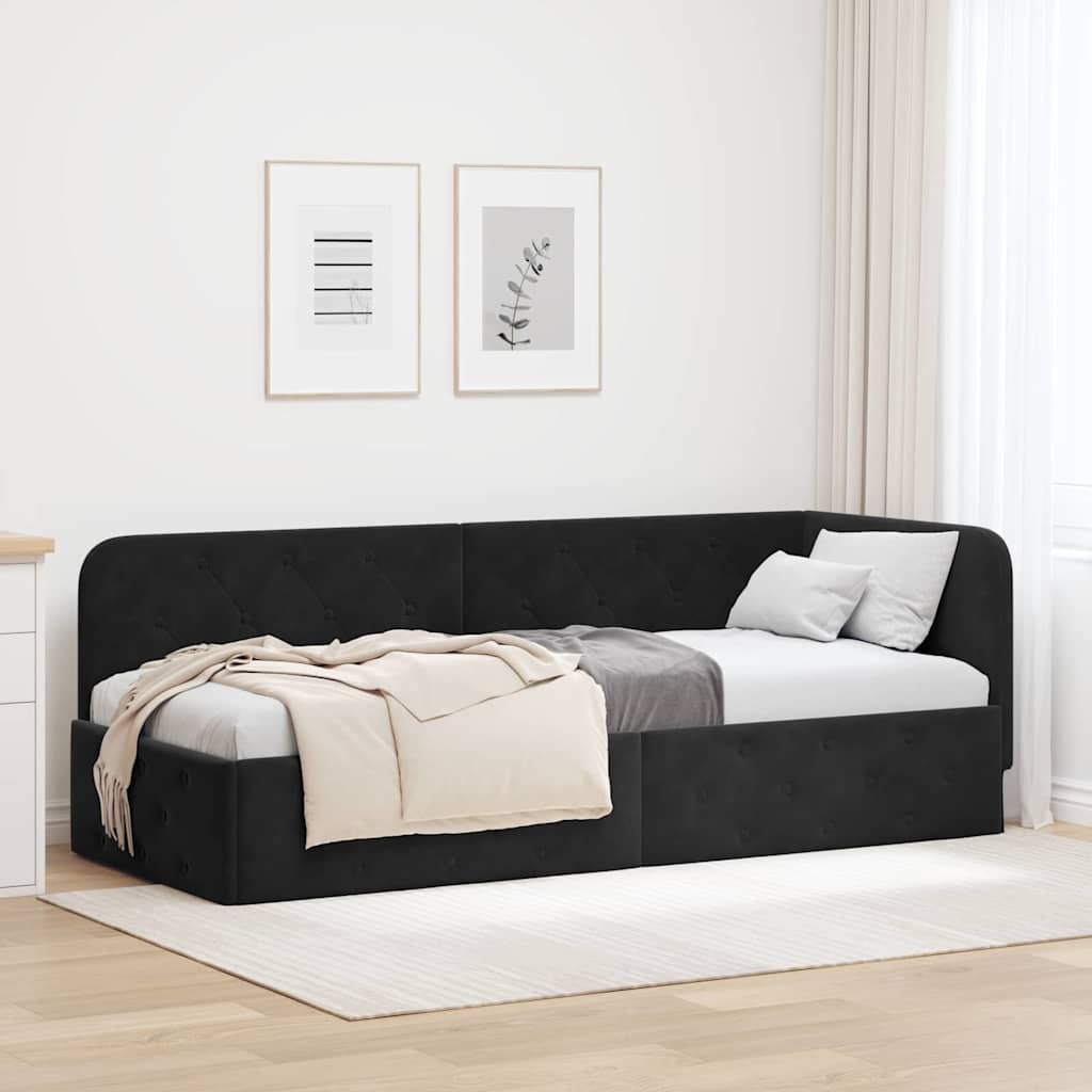 Cadre de lit d'angle Noir 80 x 200 cm Velours - XIOS