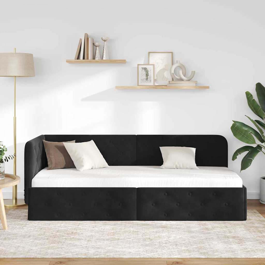 Cadre de lit d'angle Noir 80 x 200 cm Velours - XIOS
