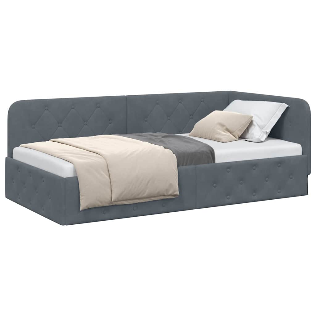 Cadre de lit d'angle Gris foncé 90 x 190 cm Velours - XIOS