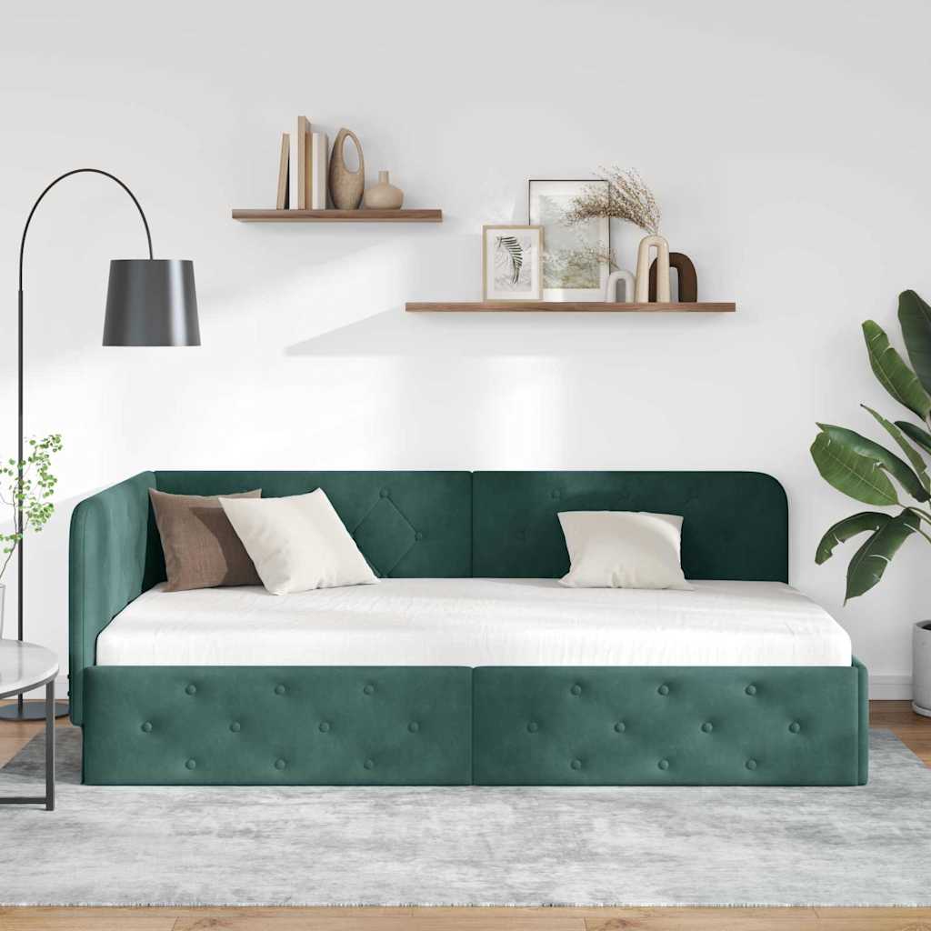 Cadre de lit d'angle Vert foncé 90 x 190 cm Velours - XIOS