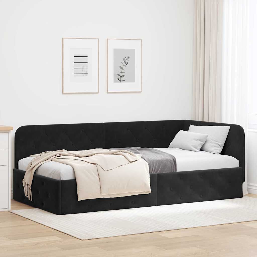 Cadre de lit d'angle avec tête de lit Noir 90 x 190 cm Velours - XIOS