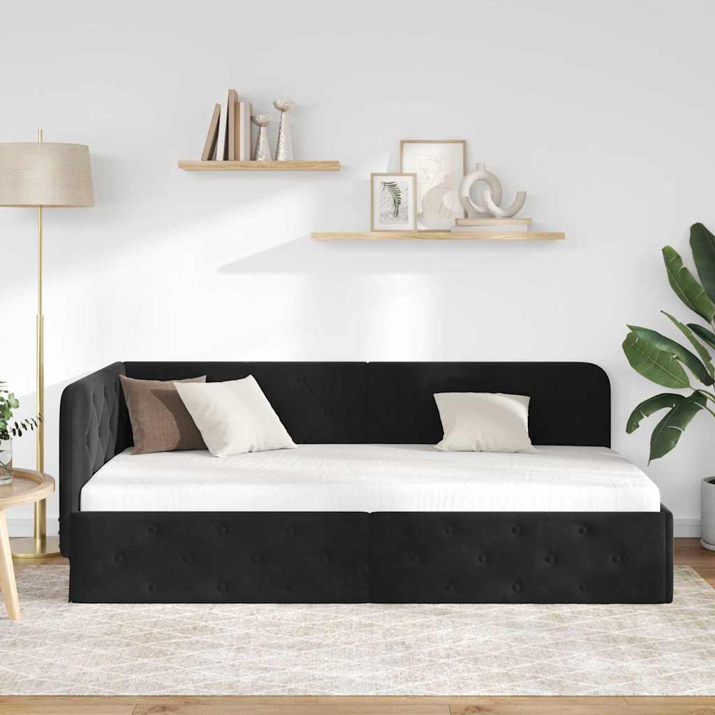 Cadre de lit d'angle avec tête de lit Noir 90 x 190 cm Velours - XIOS