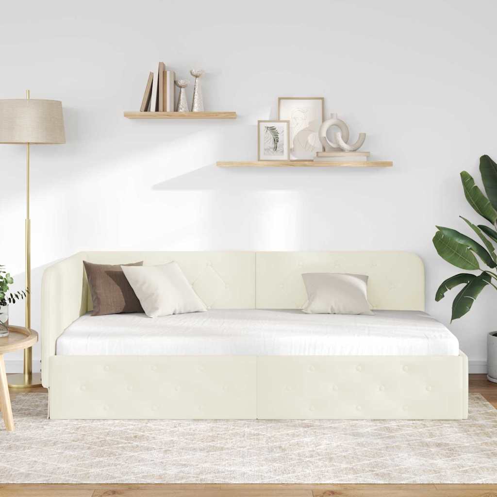 Cadre de lit d'angle Crème 90 x 190 cm Velours - XIOS