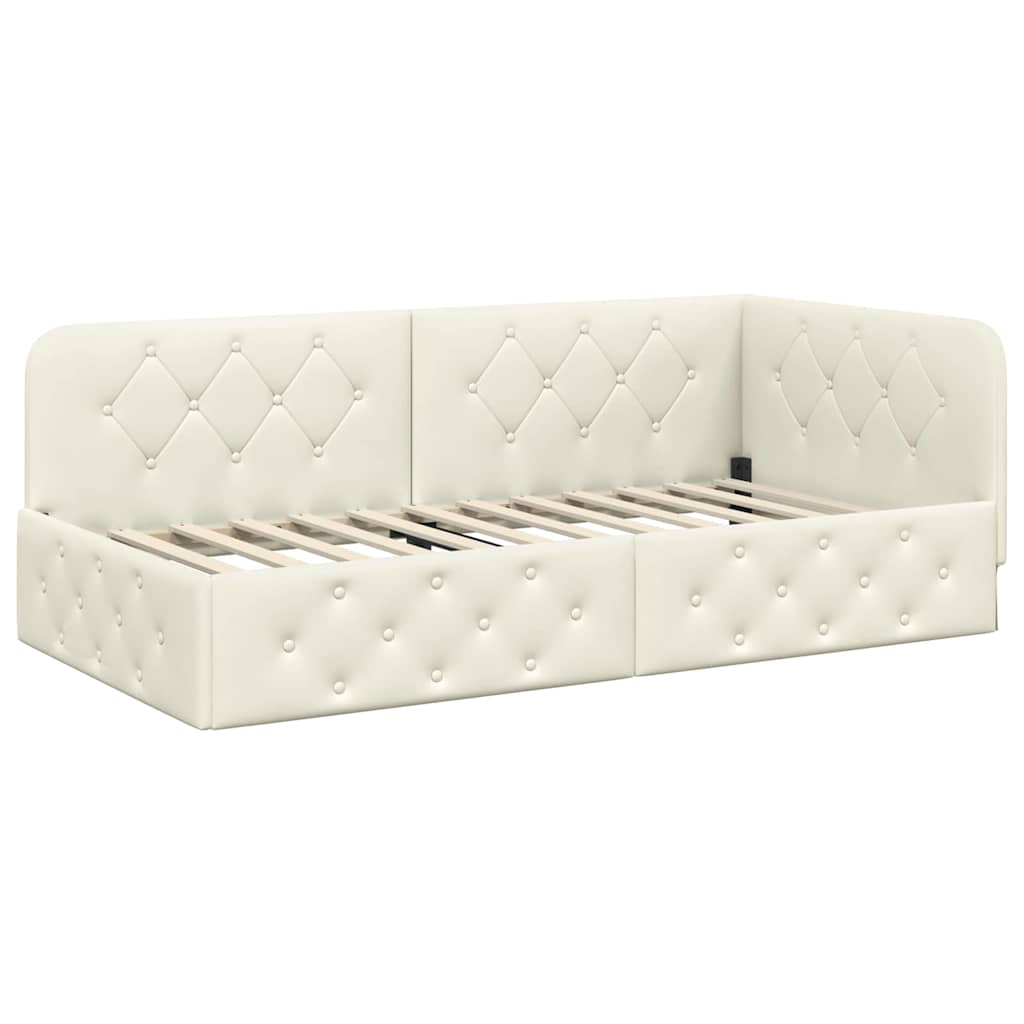 Cadre de lit d'angle Crème 90 x 190 cm Velours - XIOS
