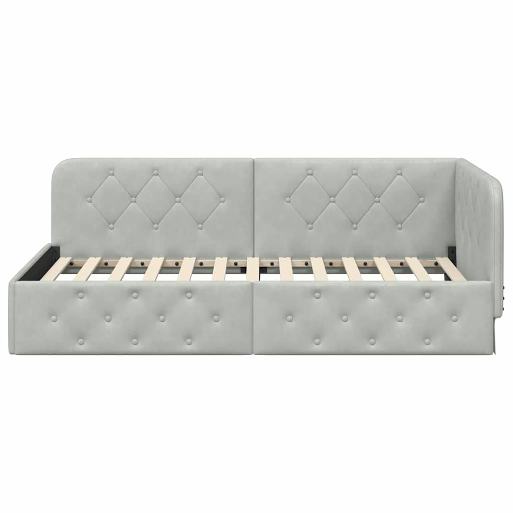 Cadre de lit d'angle Gris clair 90 x 200 cm Velours - XIOS