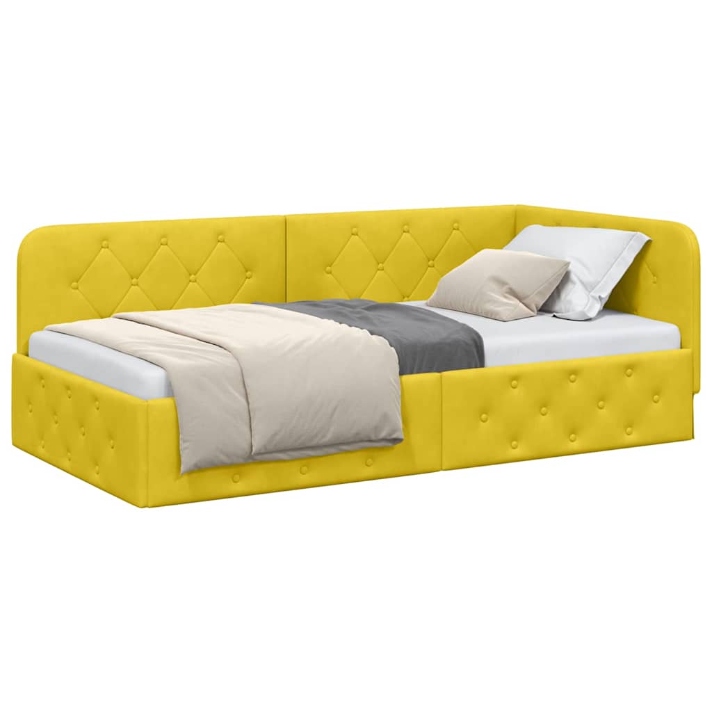 Cadre de lit d'angle avec tête de lit Jaune 90 x 200 cm Velours - XIOS