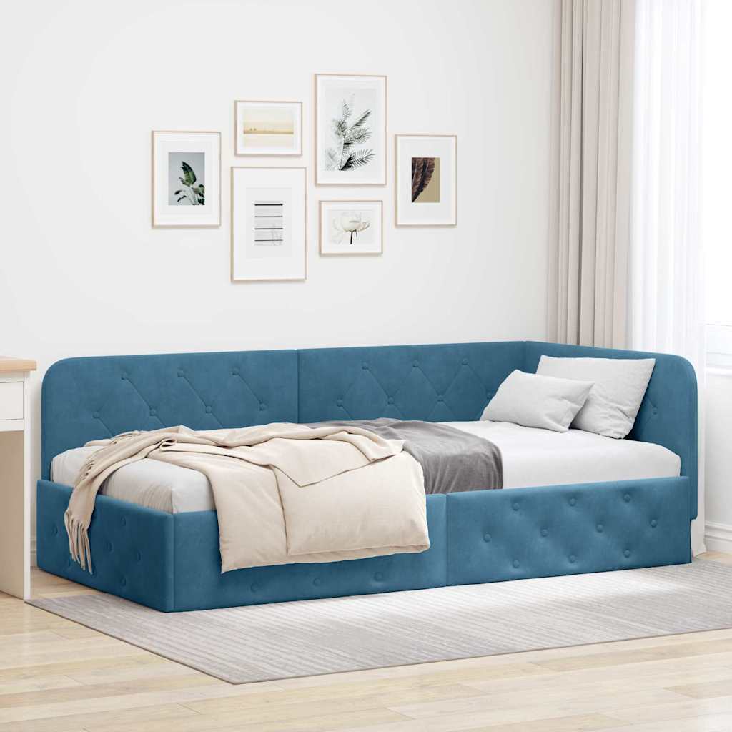 Cadre de lit d'angle Bleu 100 x 200 cm Velours - XIOS
