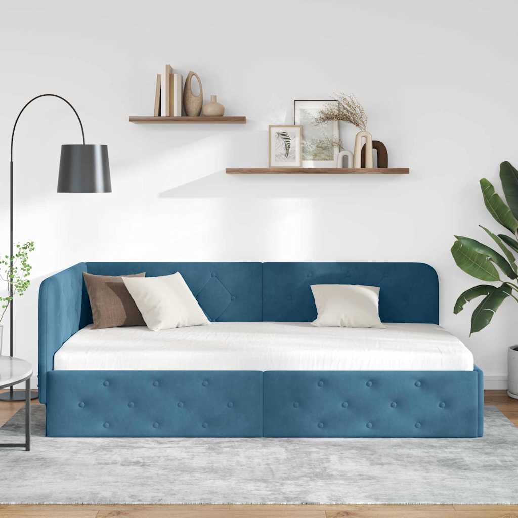 Cadre de lit d'angle Bleu 100 x 200 cm Velours - XIOS