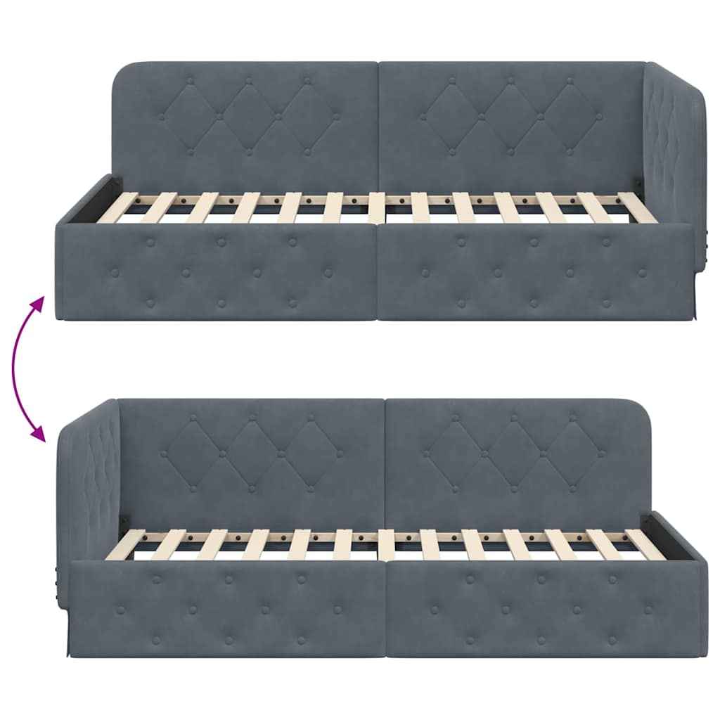Cadre de lit d'angle Gris foncé 100 x 200 cm Velours - XIOS