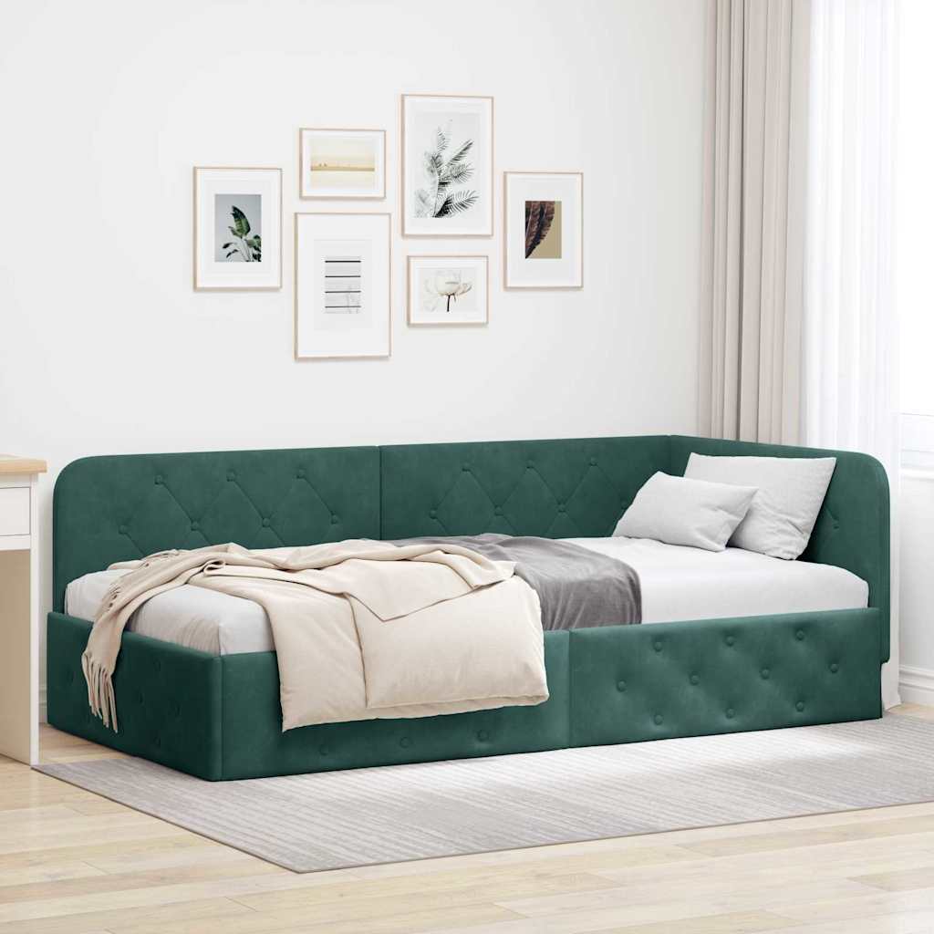 Cadre de lit d'angle Vert foncé 100 x 200 cm Velours - XIOS
