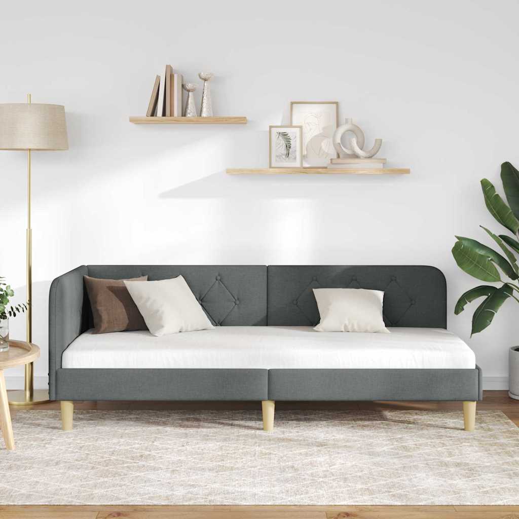 Cadre de lit d'angle Gris foncé 80 x 200 cm tissu - XIOS