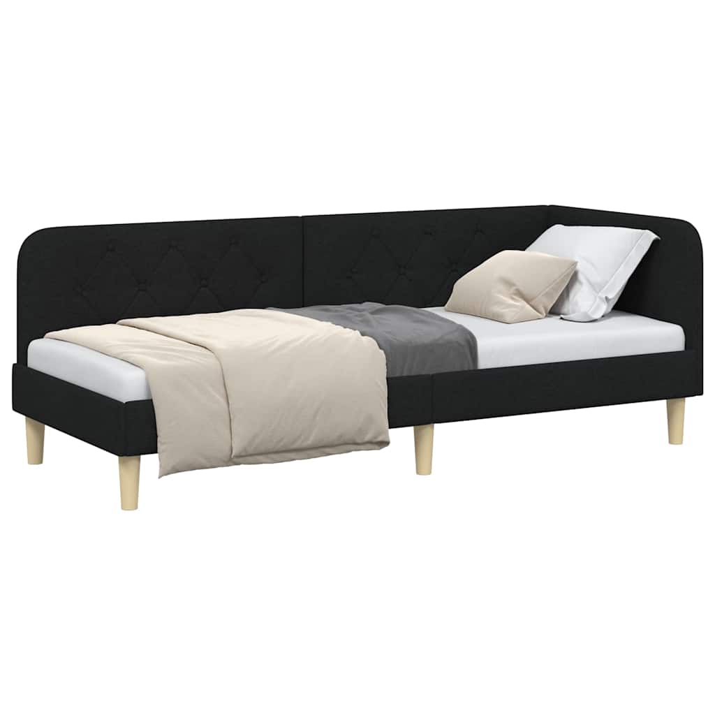 Cadre de lit d'angle Noir 80 x 200 cm tissu - XIOS