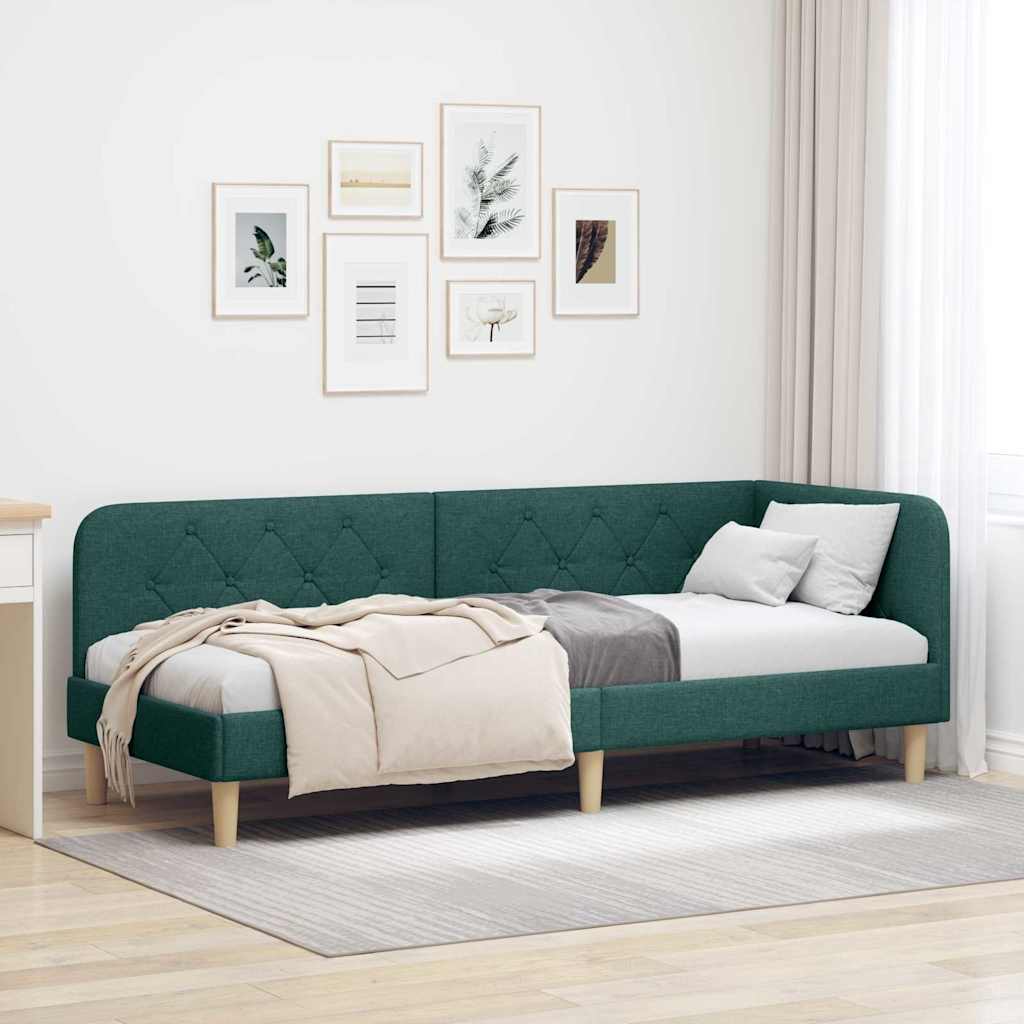 Cadre de lit d'angle Vert foncé 80 x 200 cm tissu - XIOS