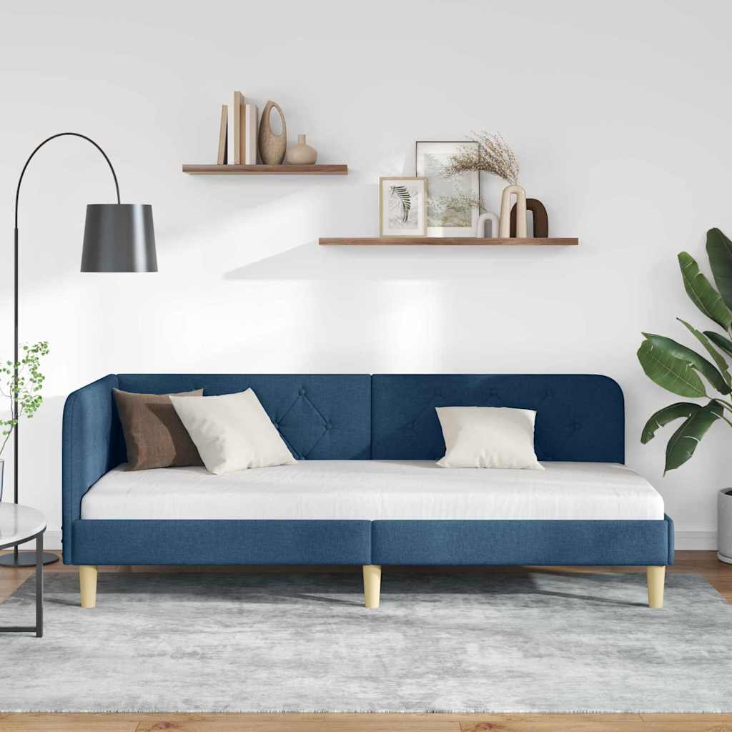 Cadre de lit d'angle Bleu 80 x 200 cm tissu - XIOS