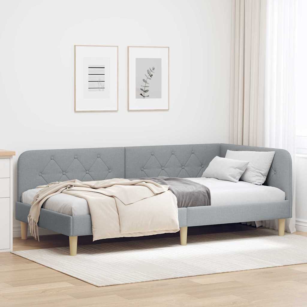 Cadre de lit d'angle Gris clair 90 x 190 cm tissu - XIOS
