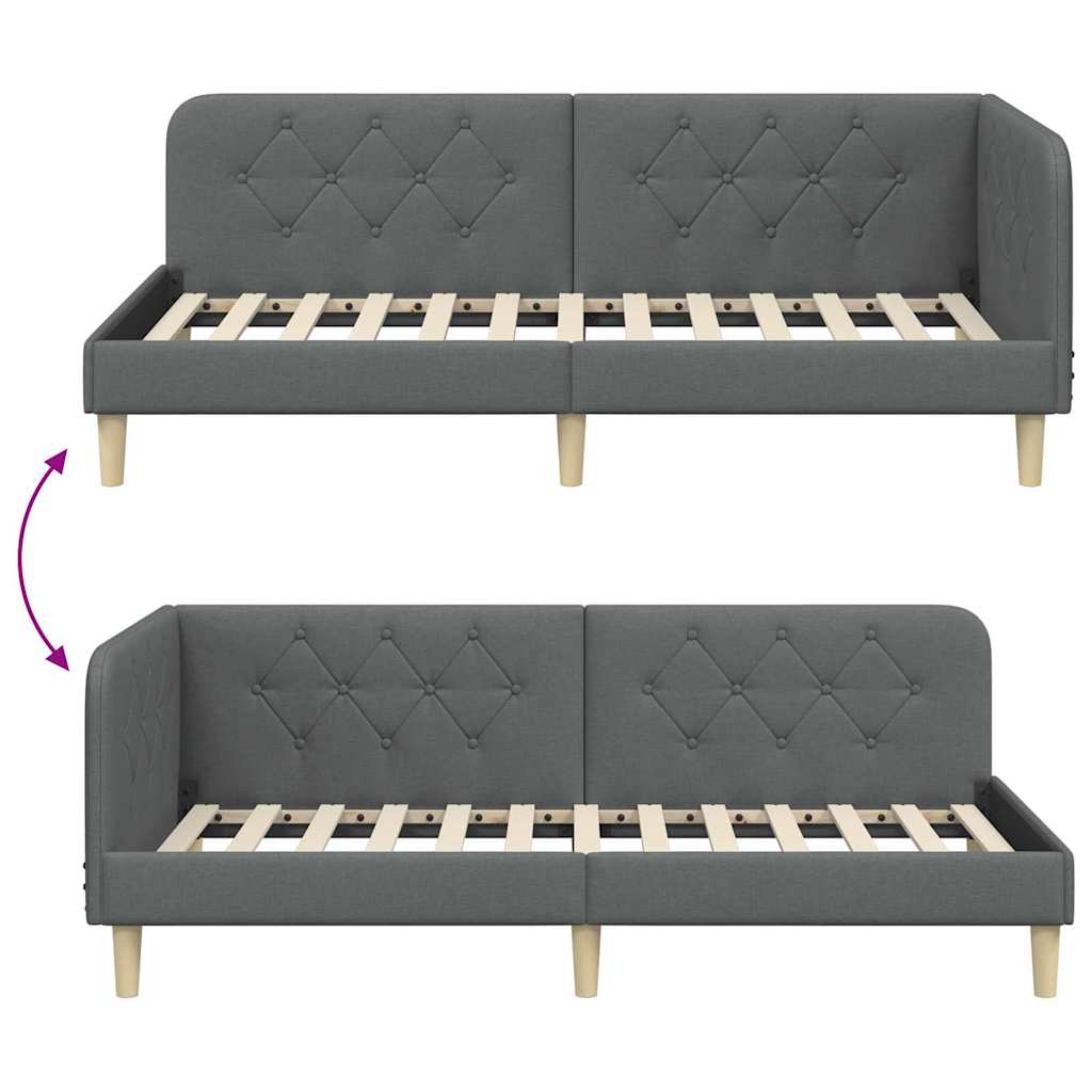 Cadre de lit d'angle Gris foncé 90 x 190 cm tissu - XIOS