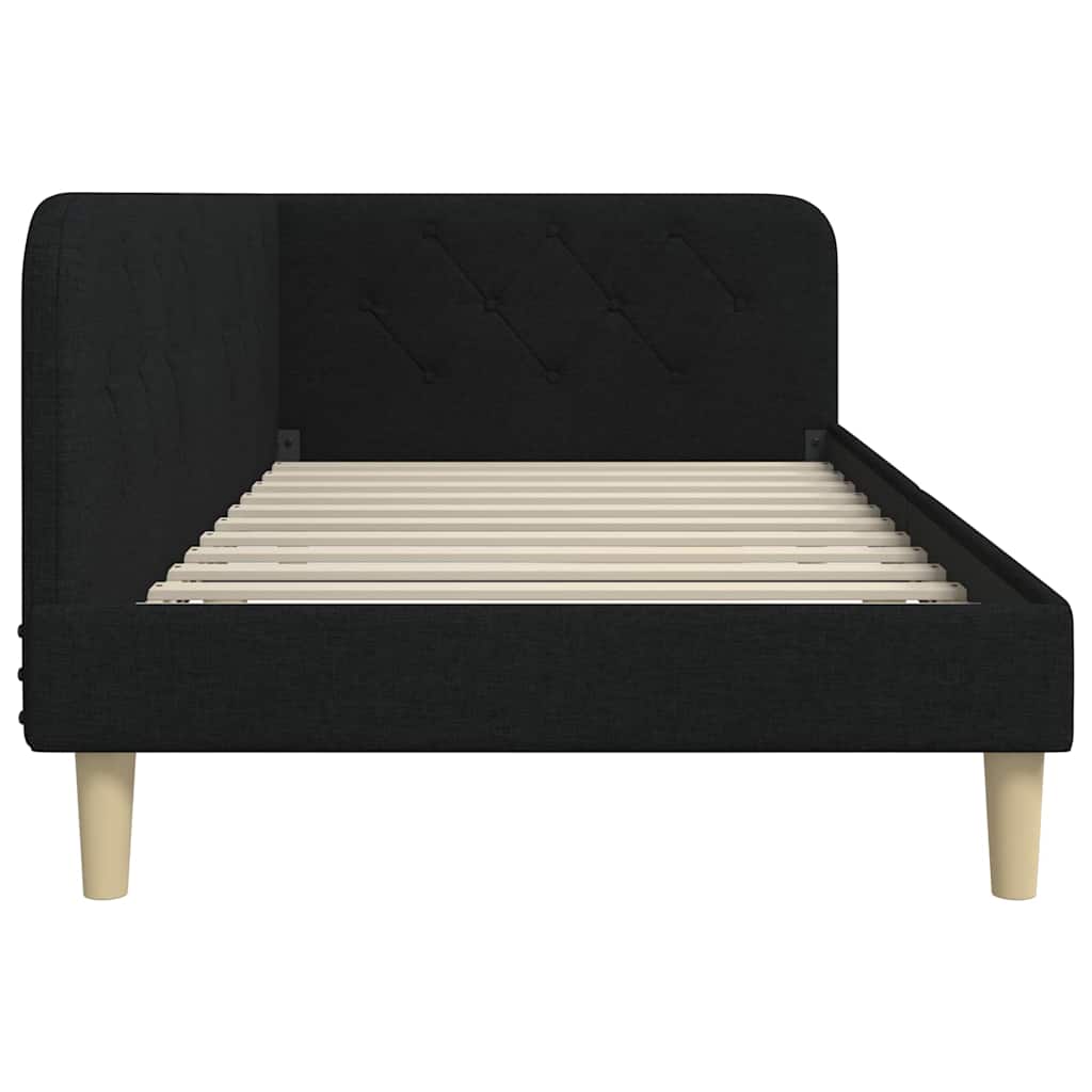 Cadre de lit d'angle avec tête de lit Noir 90 x 190 cm tissu - XIOS