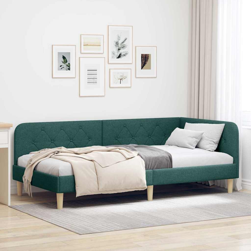 Cadre de lit d'angle Vert foncé 90 x 190 cm tissu - XIOS