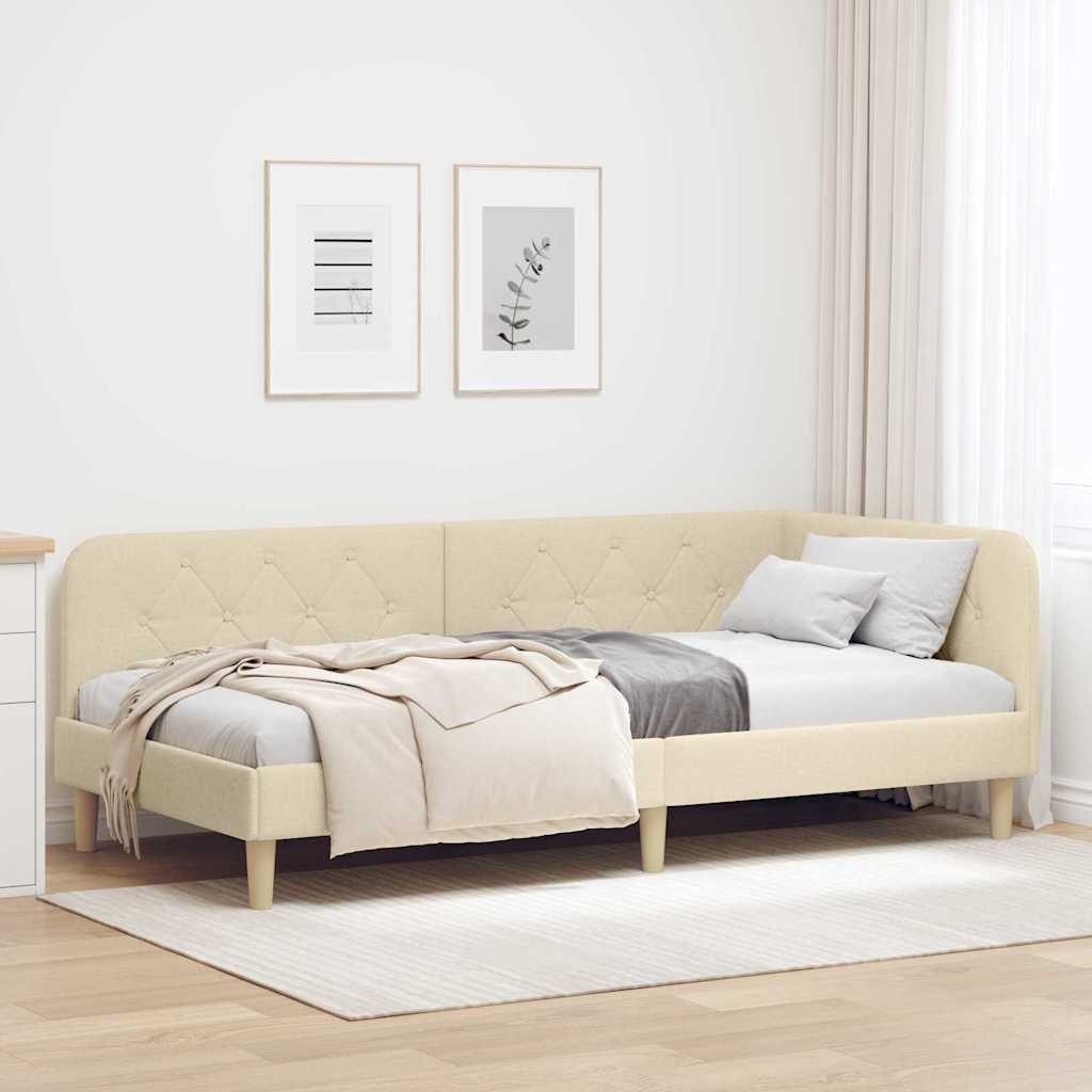 Cadre de lit d'angle Crème 90 x 190 cm tissu - XIOS