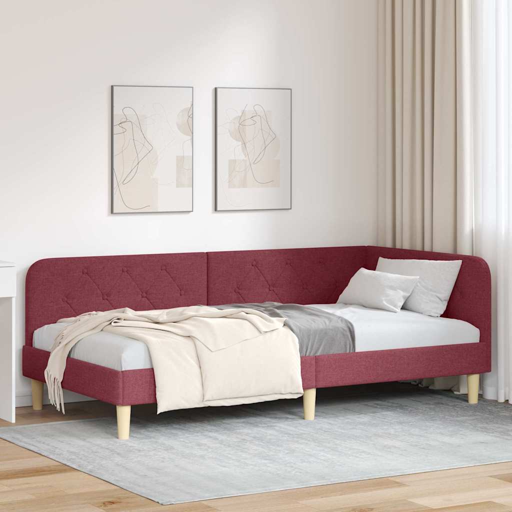 Cadre de lit d'angle Bordeaux 90 x 200 cm tissu - XIOS
