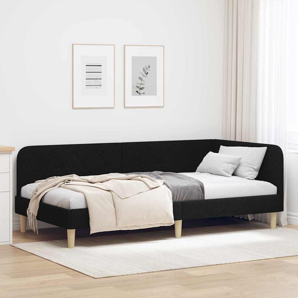 Cadre de lit d'angle Noir 100 x 200 cm tissu - XIOS