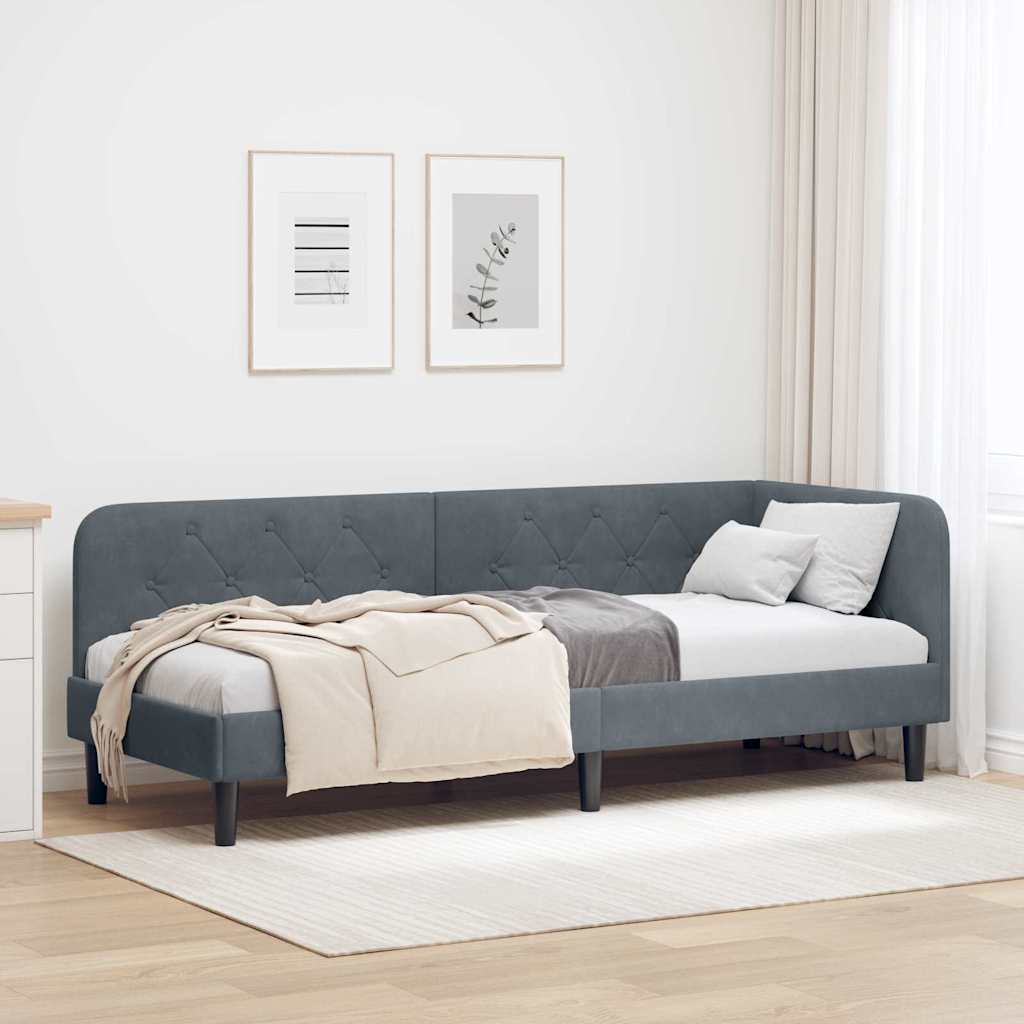 Cadre de lit d'angle Gris foncé 80 x 200 cm Velours - XIOS