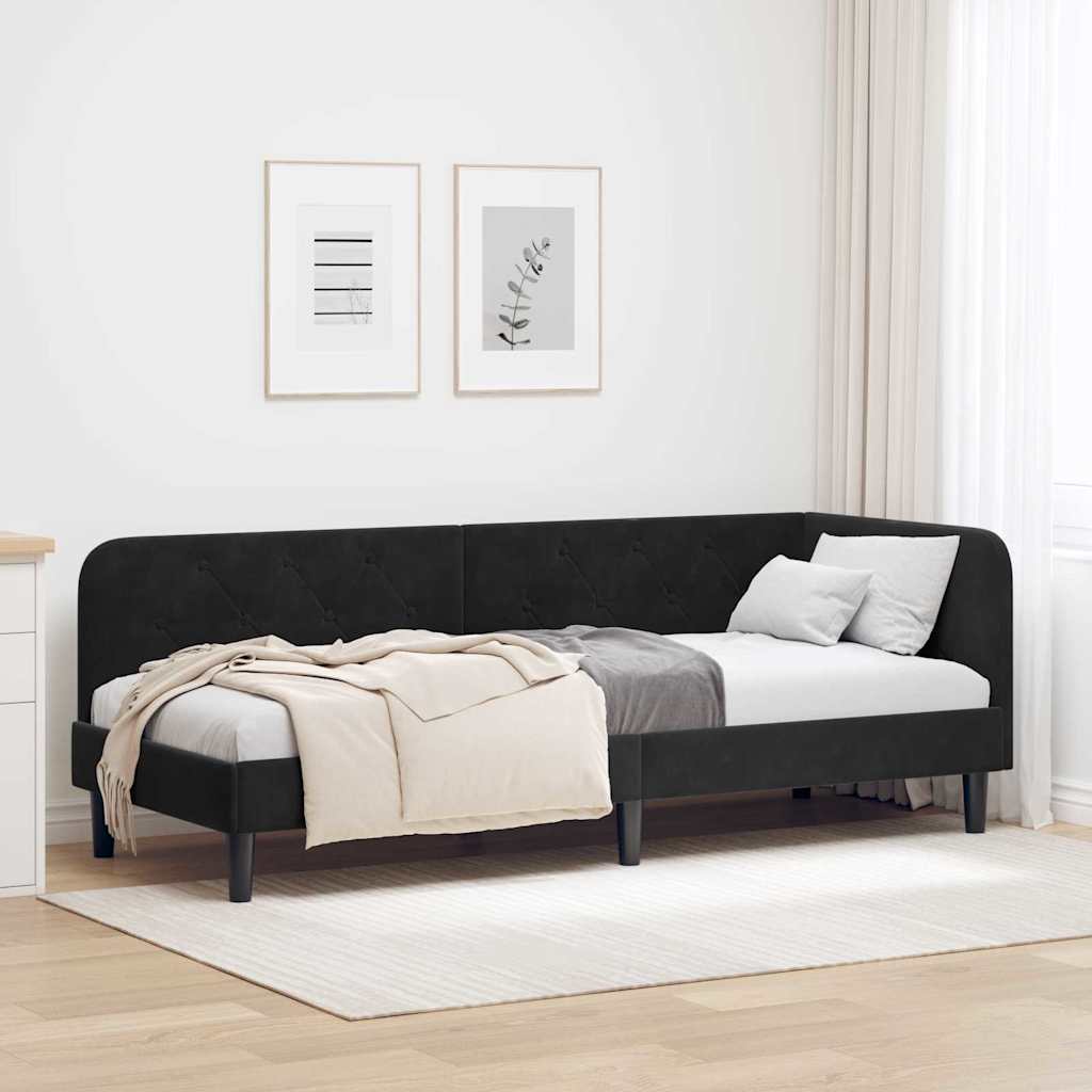 Cadre de lit d'angle Noir 80 x 200 cm Velours - XIOS