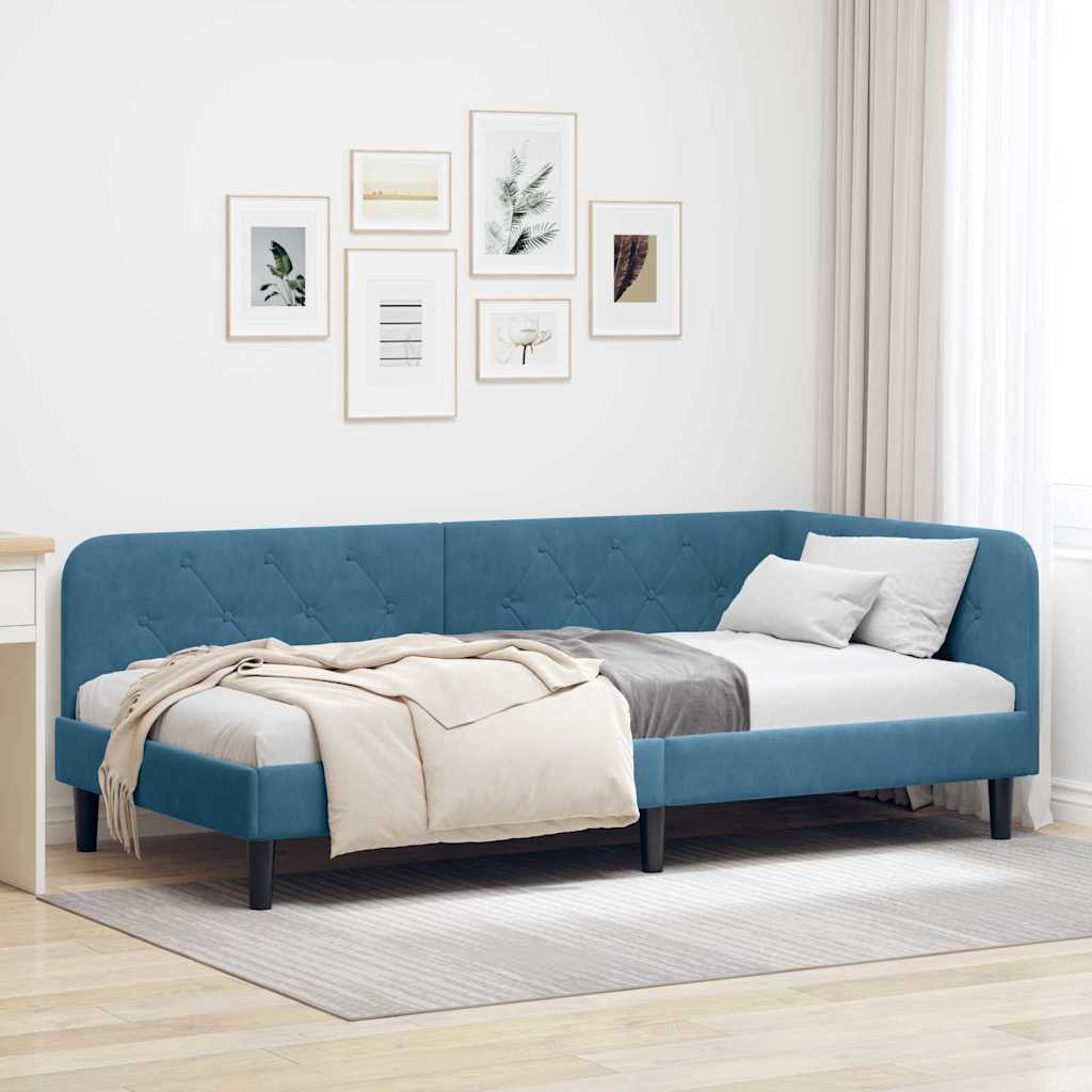 Cadre de lit d'angle Bleu 90 x 190 cm Velours - XIOS