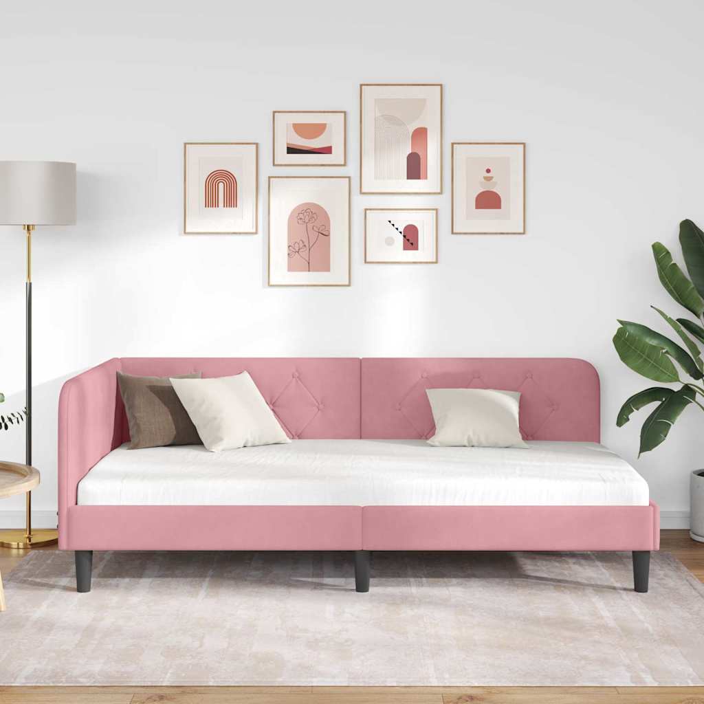 Cadre de lit d'angle Rose 90 x 190 cm Velours - XIOS