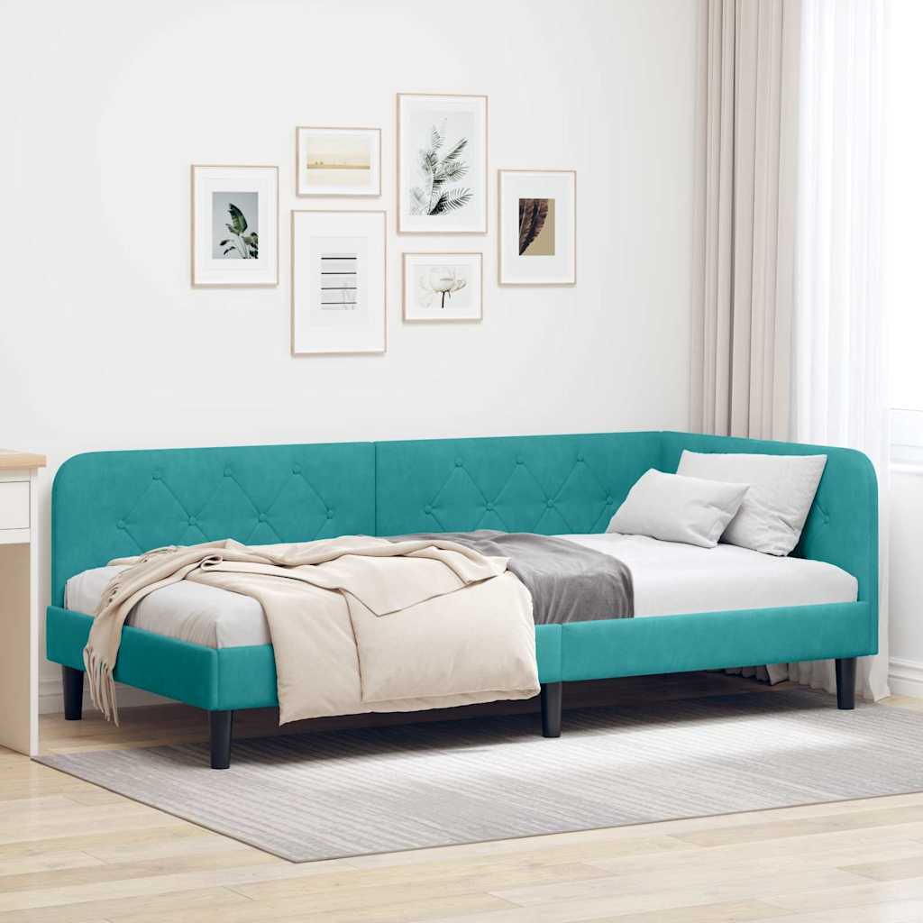Cadre de lit d'angle Turquoise 90 x 190 cm Velours - XIOS