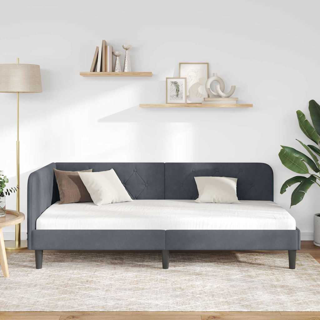 Cadre de lit d'angle Gris foncé 100 x 200 cm Velours - XIOS