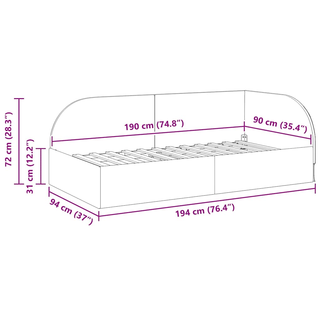 Cadre de lit d'angle avec tête de lit Rose 90 cm x 190 cm tissu - XIOS