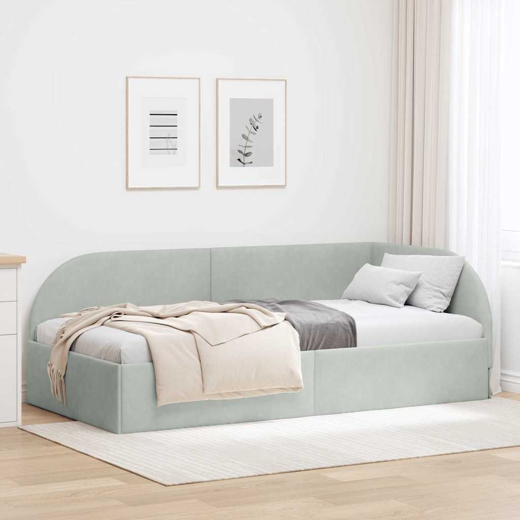 Cadre de lit d'angle Gris clair 90 cm x 200 cm Velours - XIOS