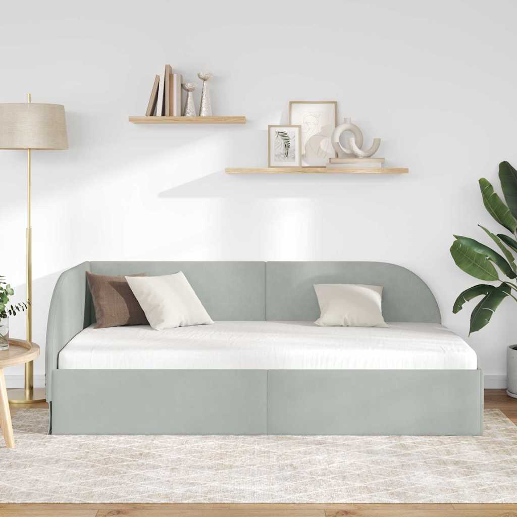Cadre de lit d'angle Gris clair 90 cm x 200 cm Velours - XIOS