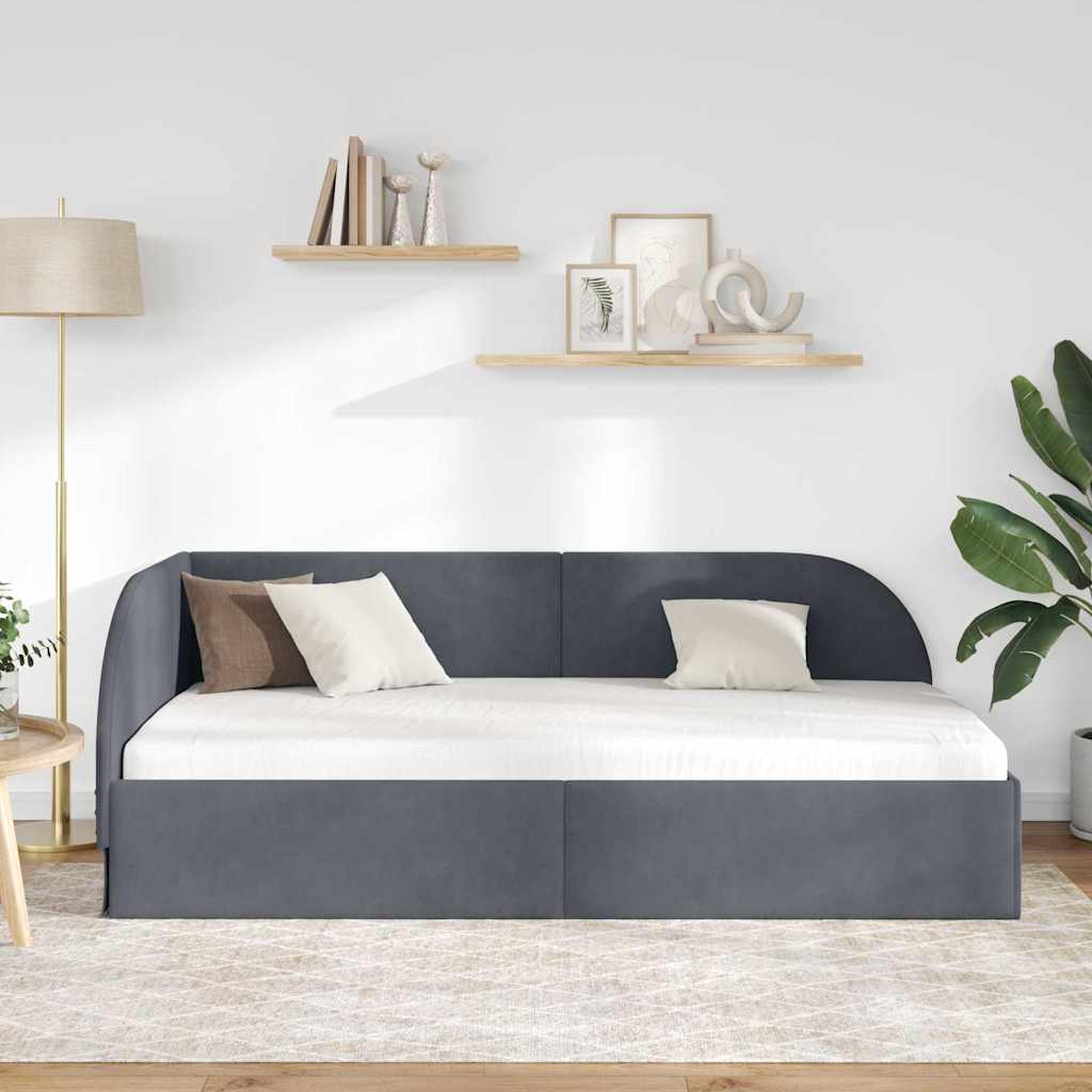 Cadre de lit d'angle Gris foncé 90 cm x 200 cm Velours - XIOS