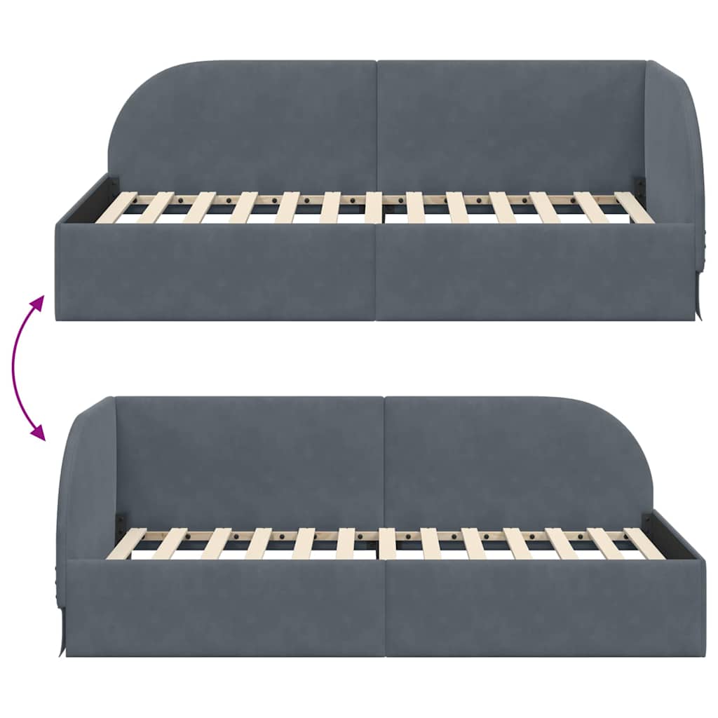 Cadre de lit d'angle Gris foncé 90 cm x 200 cm Velours - XIOS
