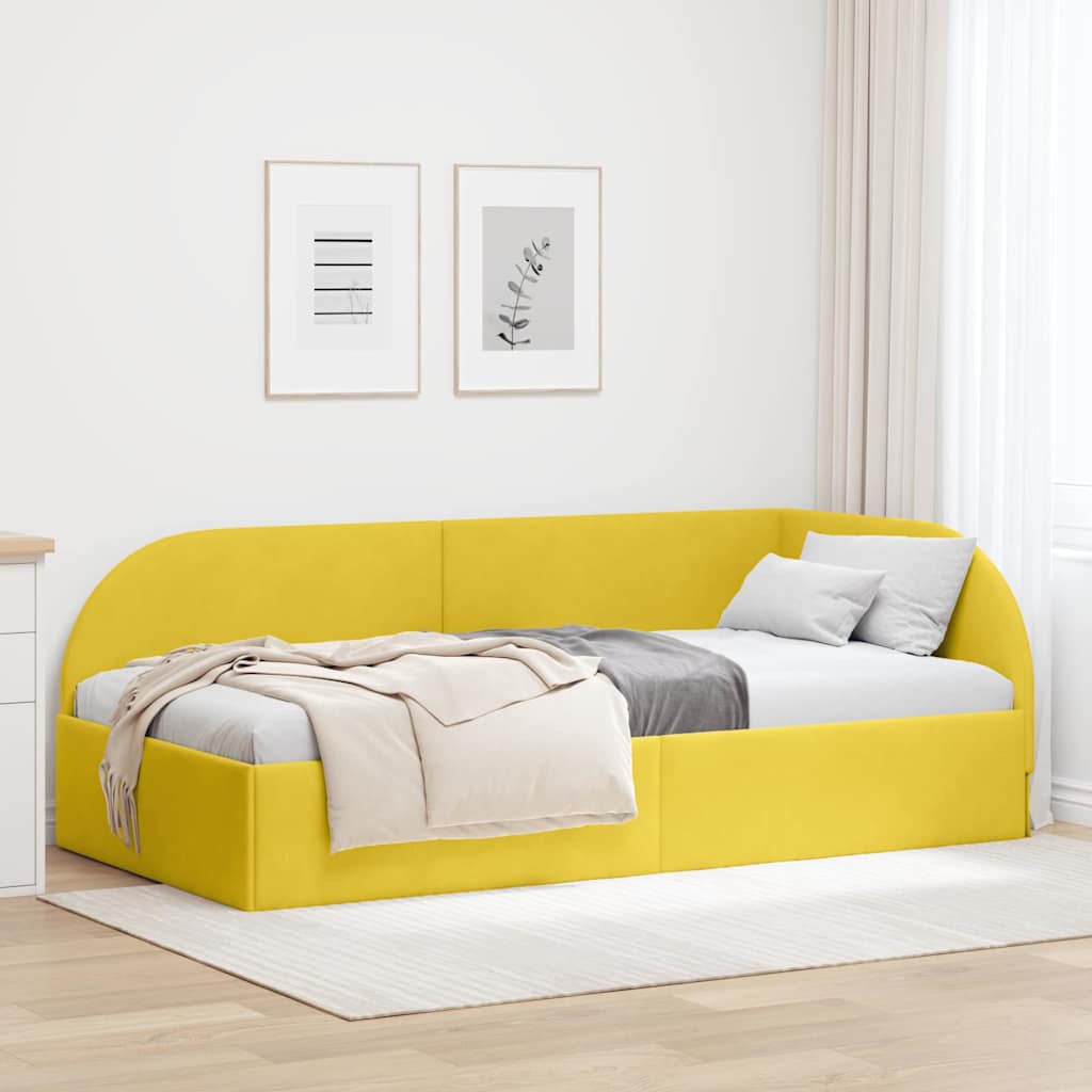 Cadre de lit d'angle avec tête de lit Jaune 90 x 200 cm Velours - XIOS