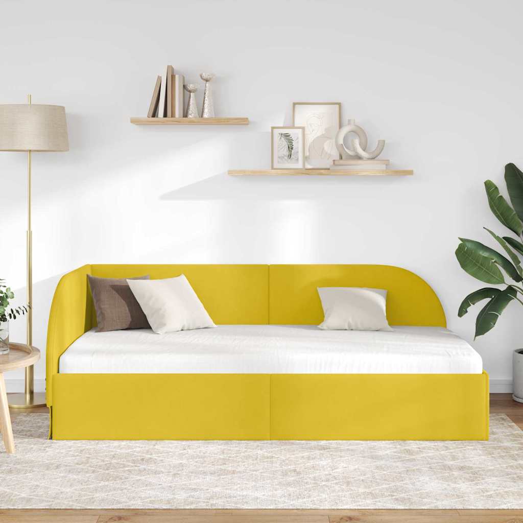 Cadre de lit d'angle avec tête de lit Jaune 90 x 200 cm Velours - XIOS