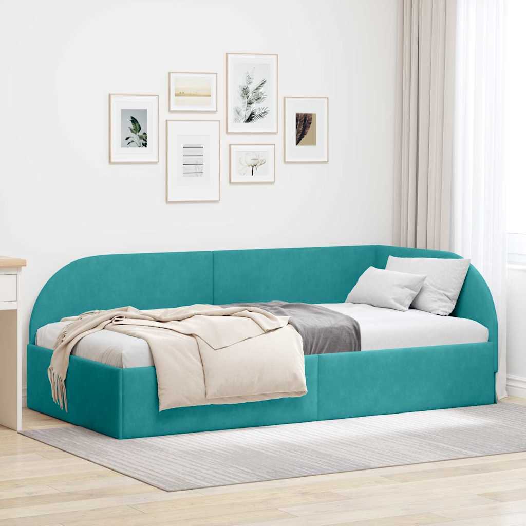 Cadre de lit d'angle Turquoise 90 cm x 200 cm tissu - XIOS