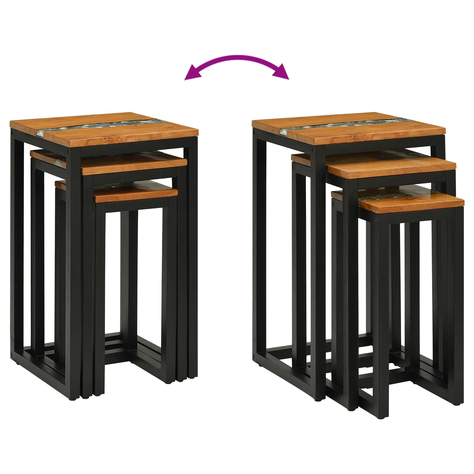 Table gigogne 3 pcs Marron Bois de teck massif - XIOS