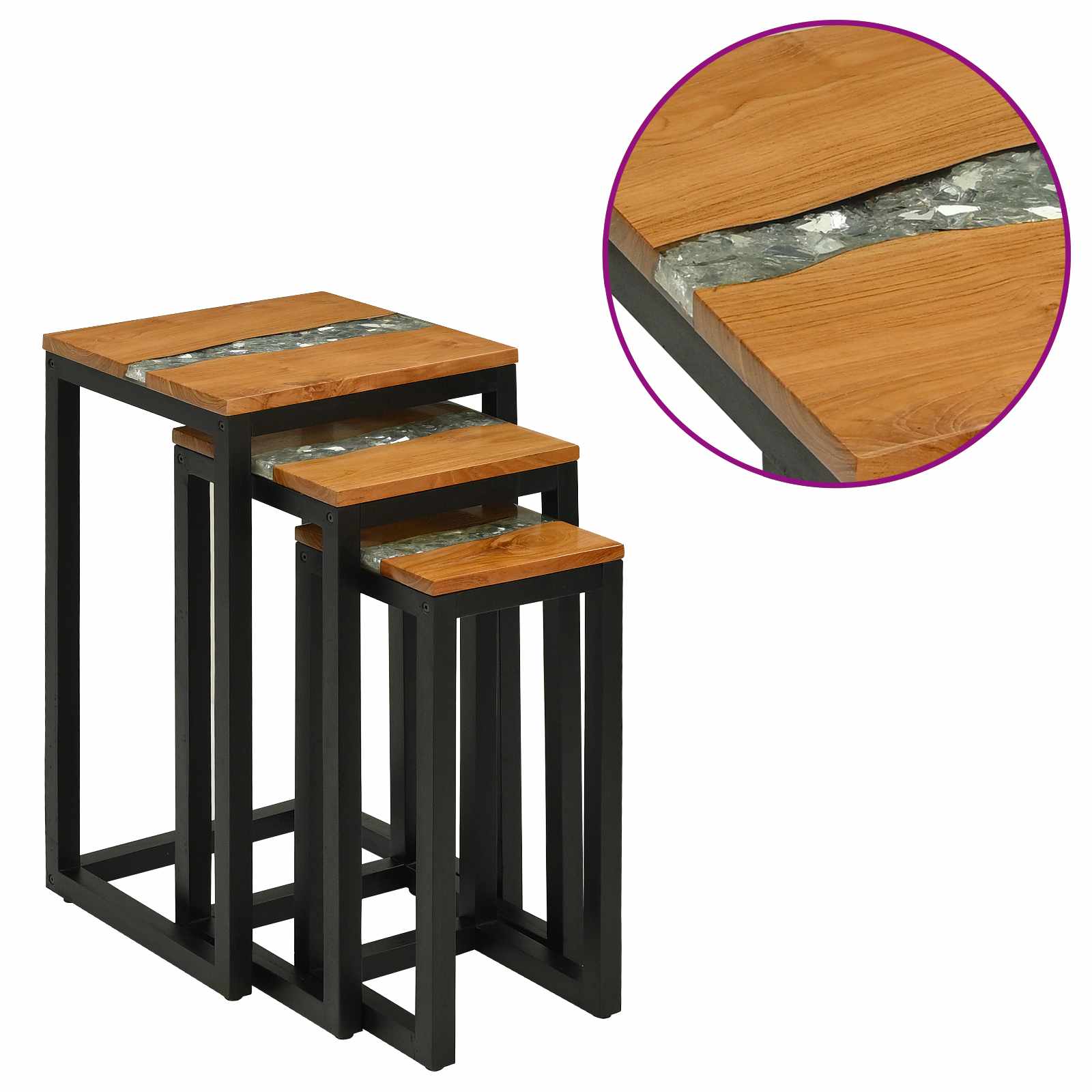 Table gigogne 3 pcs Marron Bois de teck massif - XIOS