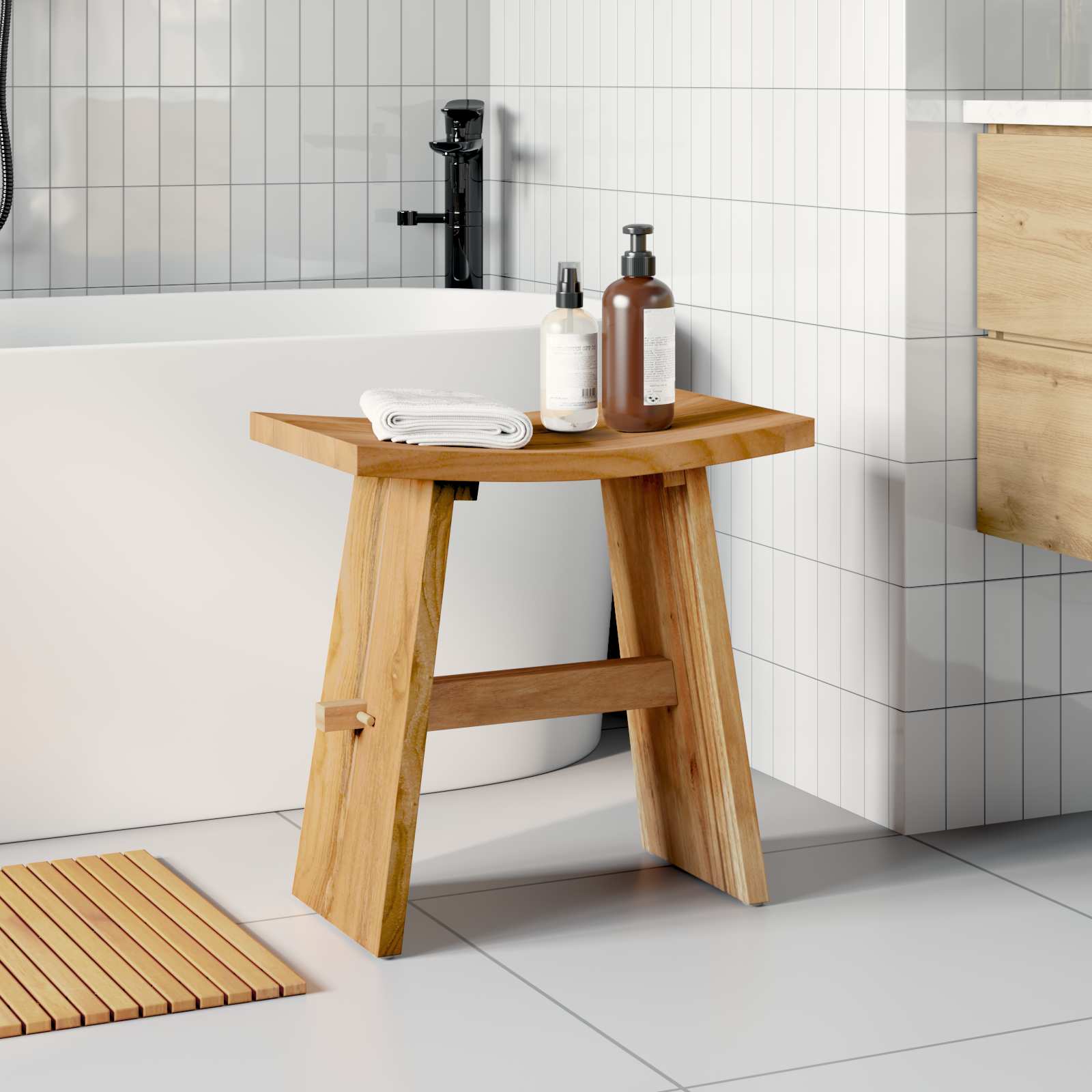 Tabouret de salle de bain Marron 50 x 29,5 x 50,5 cm - XIOS