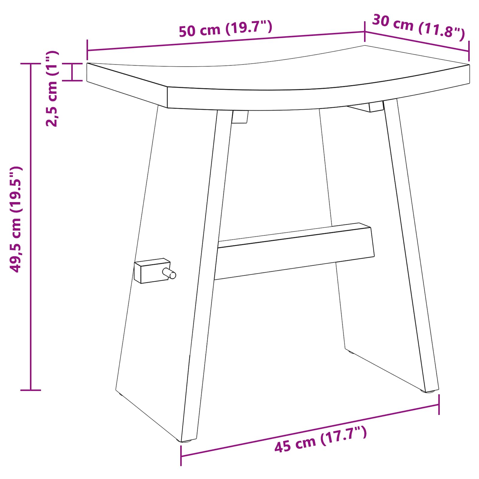 Tabouret de salle de bain Marron 50 x 29,5 x 50,5 cm - XIOS