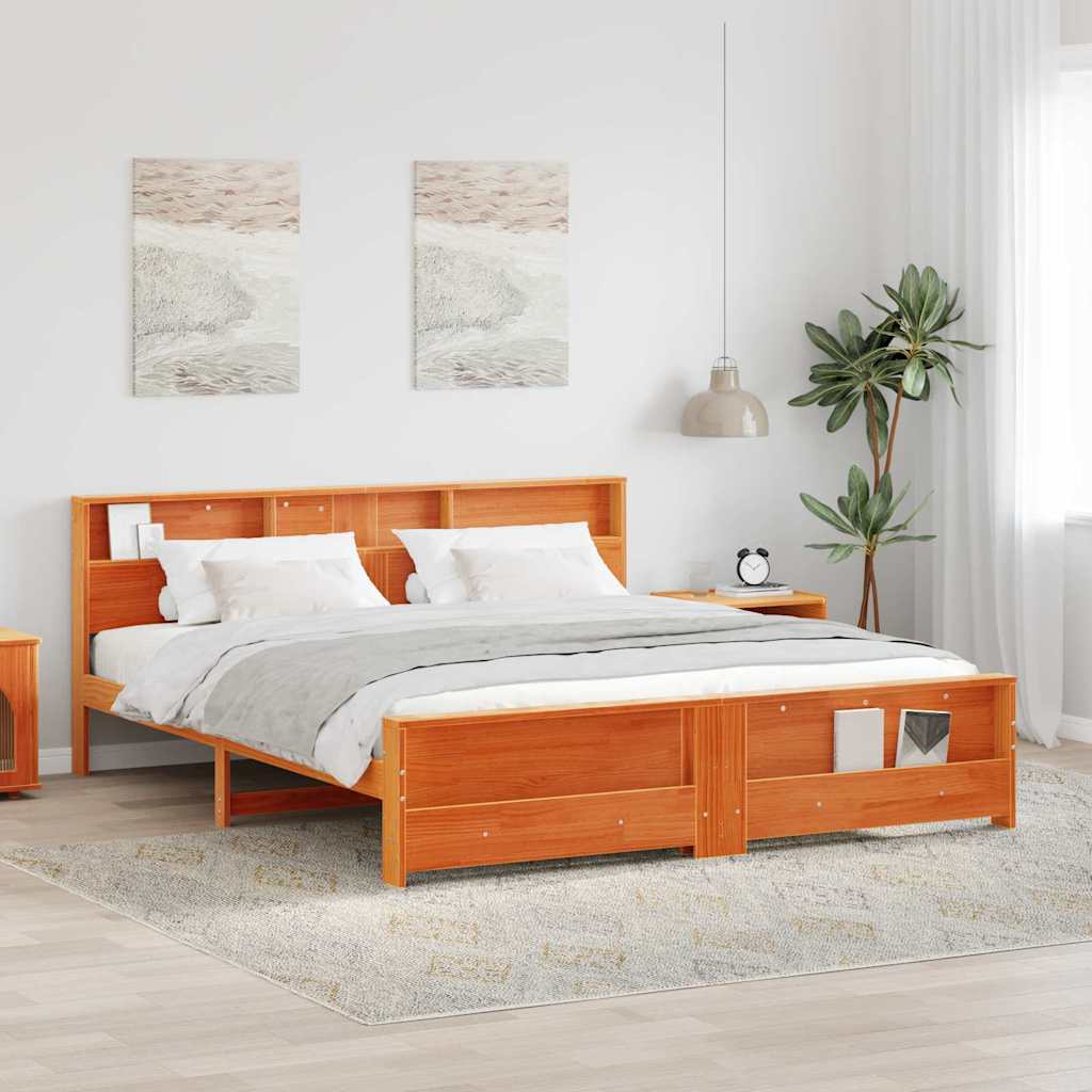 Cadre de lit avec tête de lit Brun cire 200 x 200 cm Pin massif - XIOS