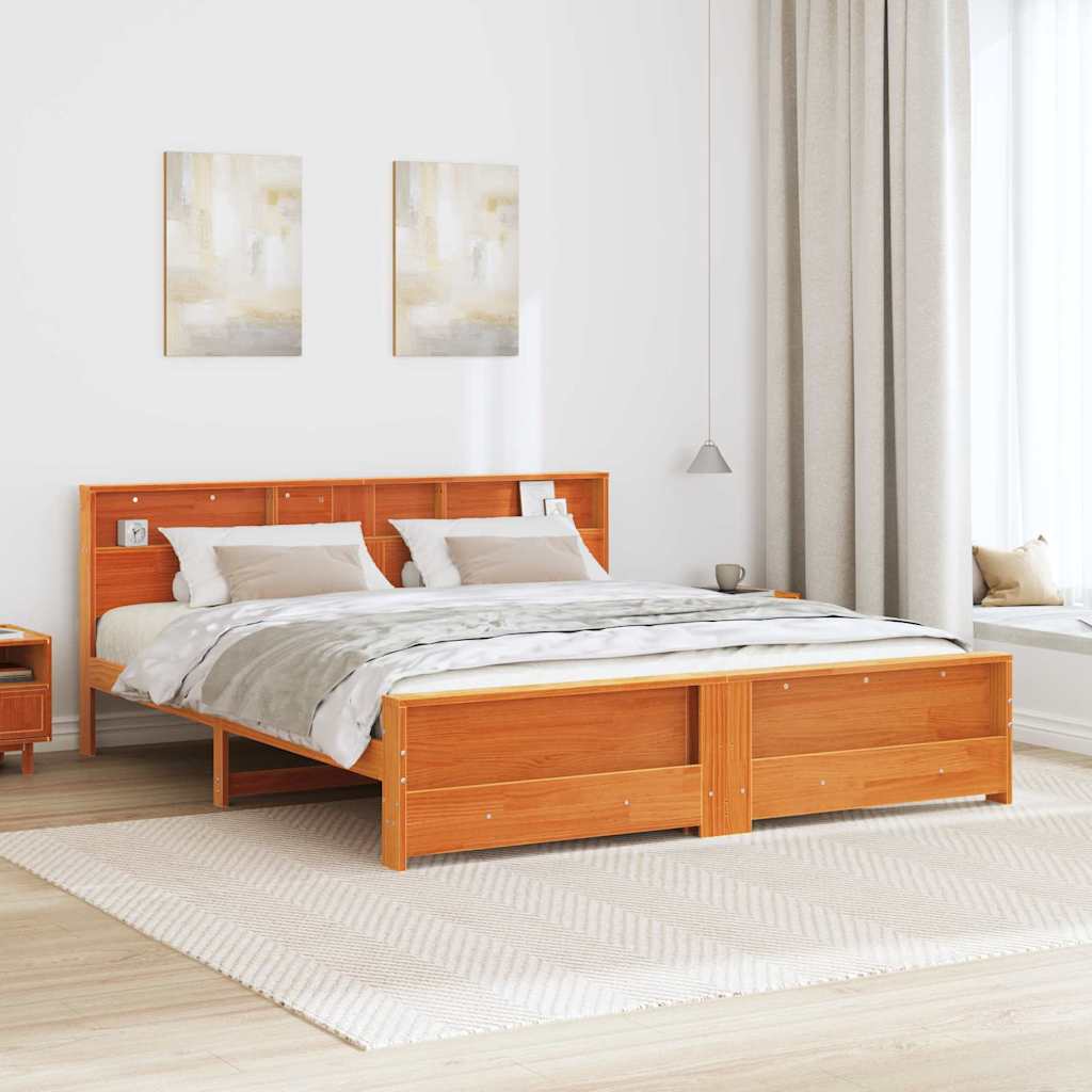 Cadre de lit avec tête de lit Brun cire 200 x 200 cm Pin massif - XIOS