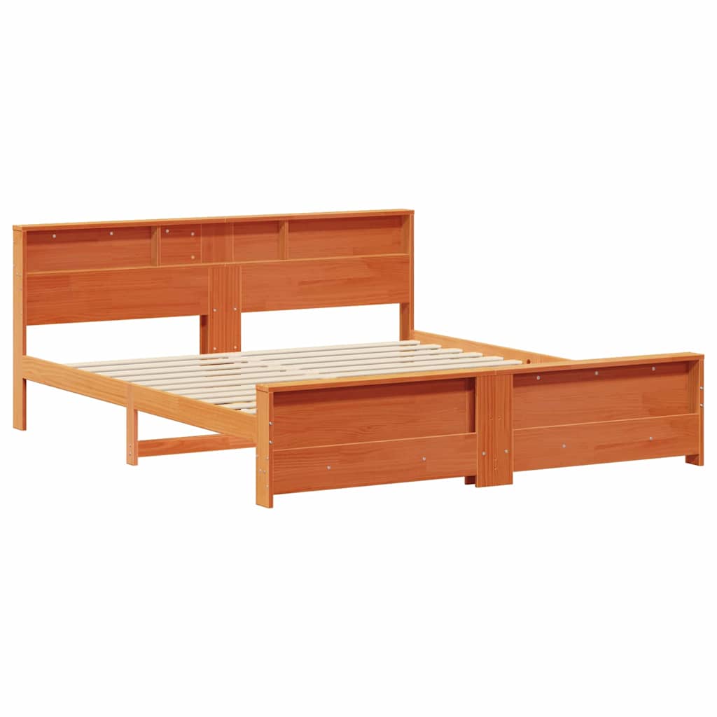 Cadre de lit avec tête de lit Brun cire 200 x 200 cm Pin massif - XIOS