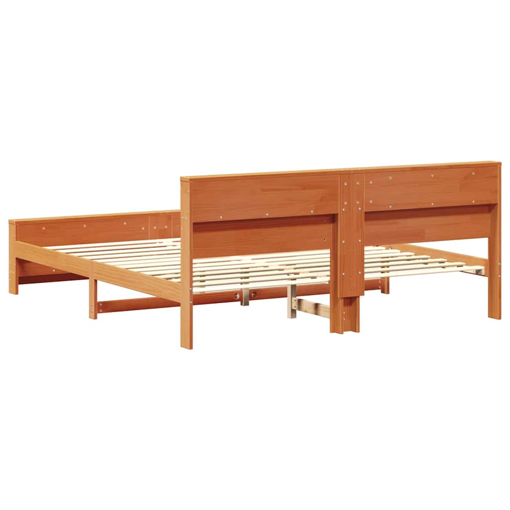 Cadre de lit avec tête de lit Brun cire 200 x 200 cm Pin massif - XIOS